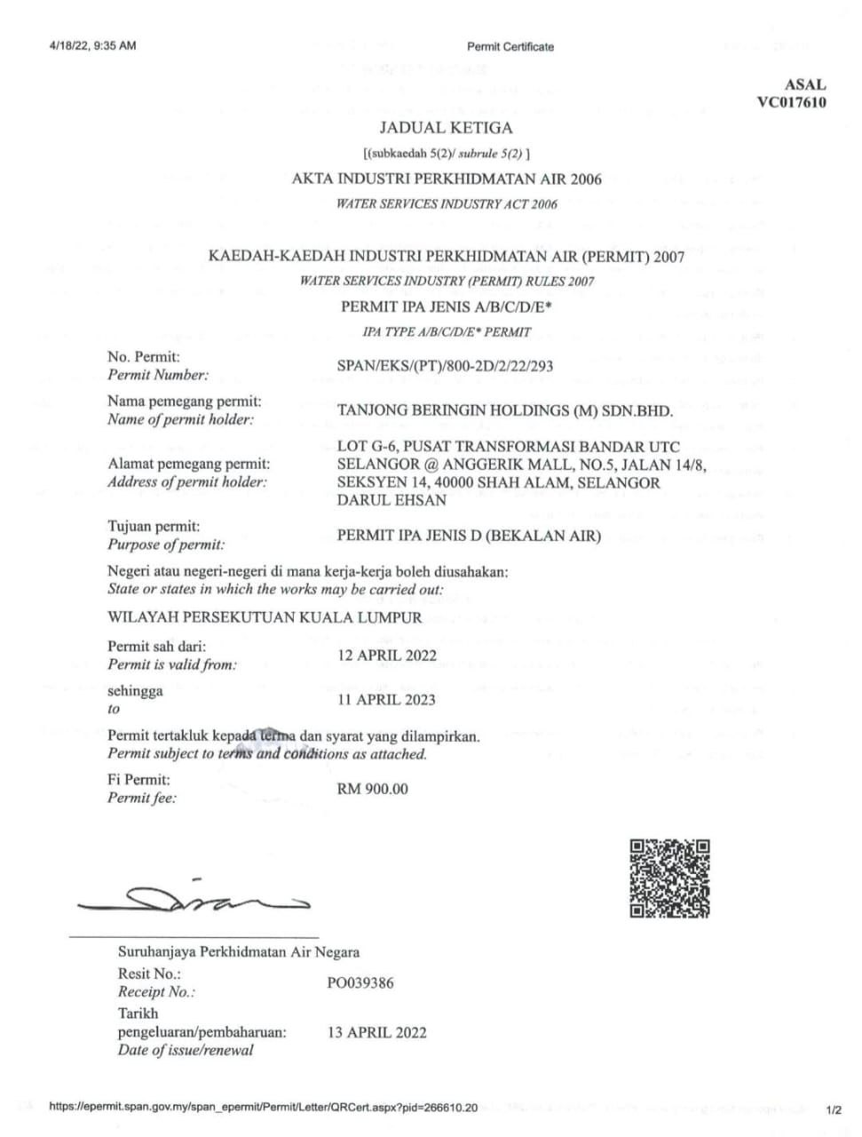 Permit IPA Jenis D (WP Kuala Lumpur) - SPAN