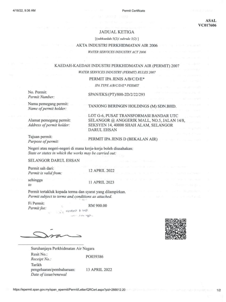 Permit IPA Jenis D (Selangor) - SPAN